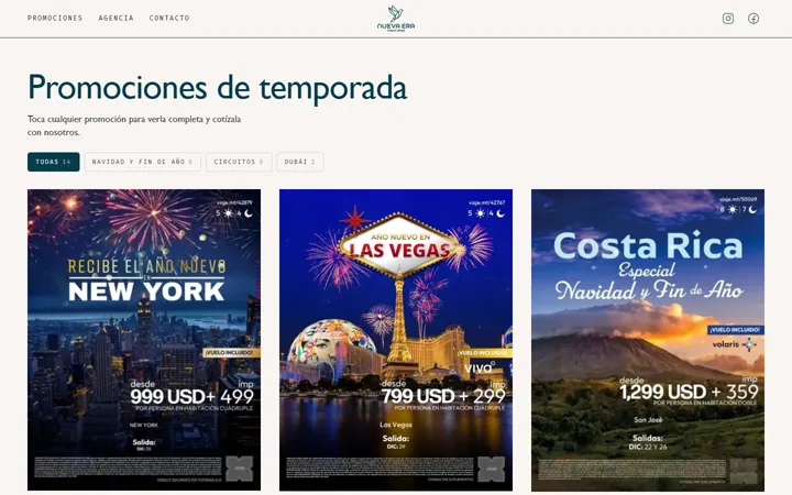 Landing de promociones de temporada de Nueva Era en escritorio