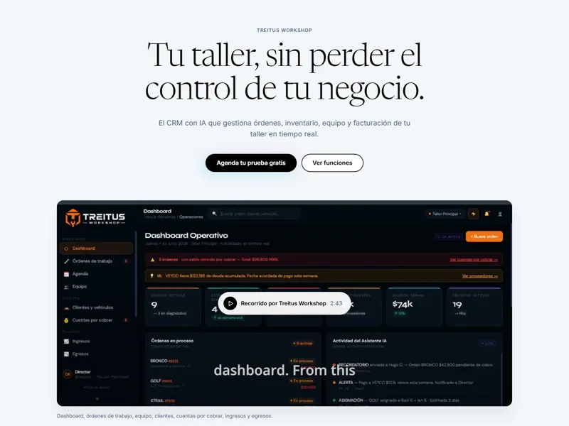 Treitus Workshop landing: your shop, without losing control of your business